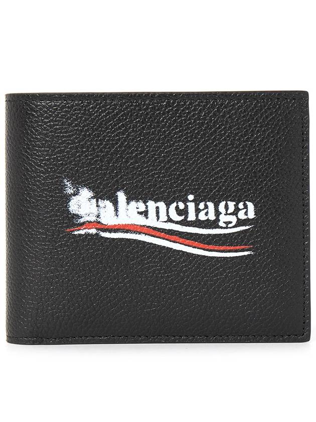 Luxury Balenciaga Trending 2026 Logo Print Leather Half Wallet Black