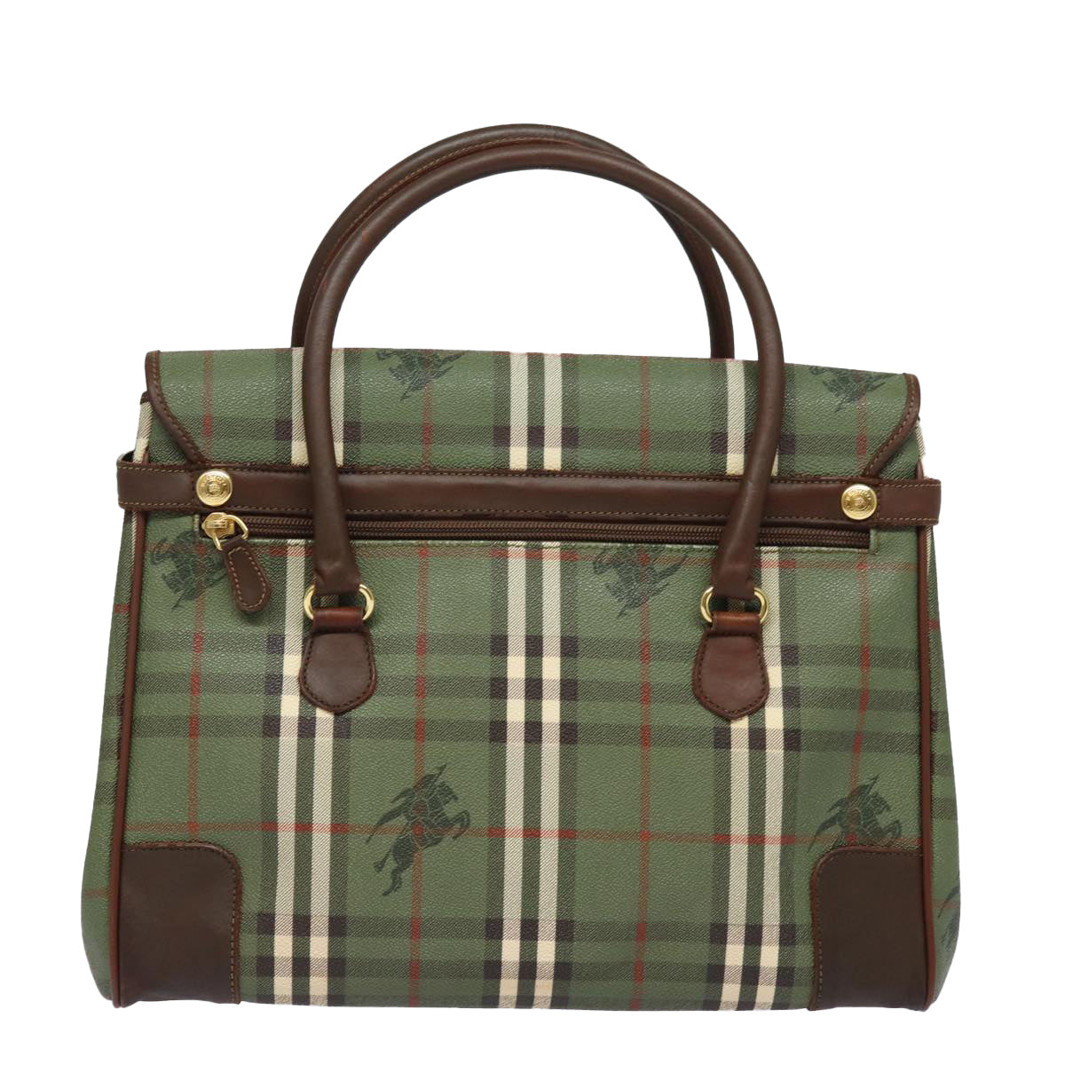 Luxury BurberrySs Nova Check Hand Bag PVC Leather Green Auth 81321