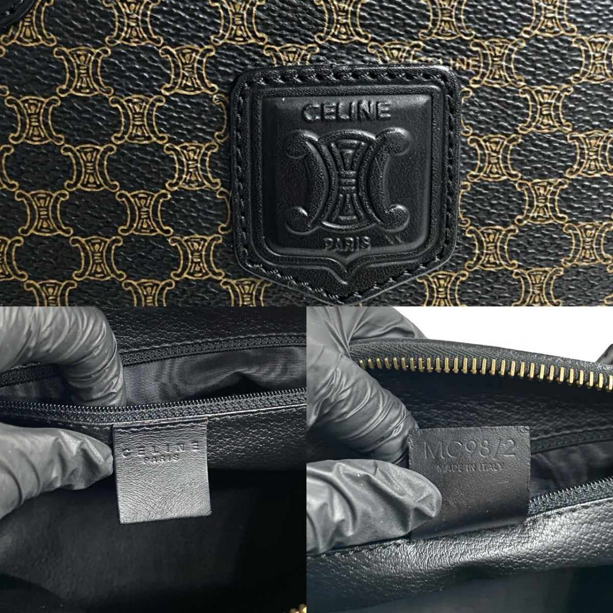 CELINE Handbag Leather, PVC black Macadam Blason Triomphe Pattern Women