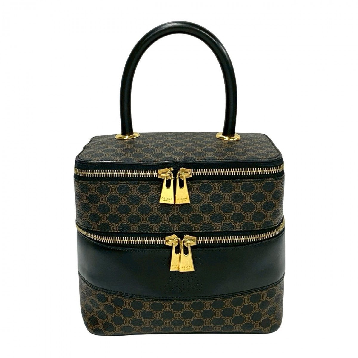 CELINE Handbag Leather, PVC black Macadam Blason Triomphe Pattern Women