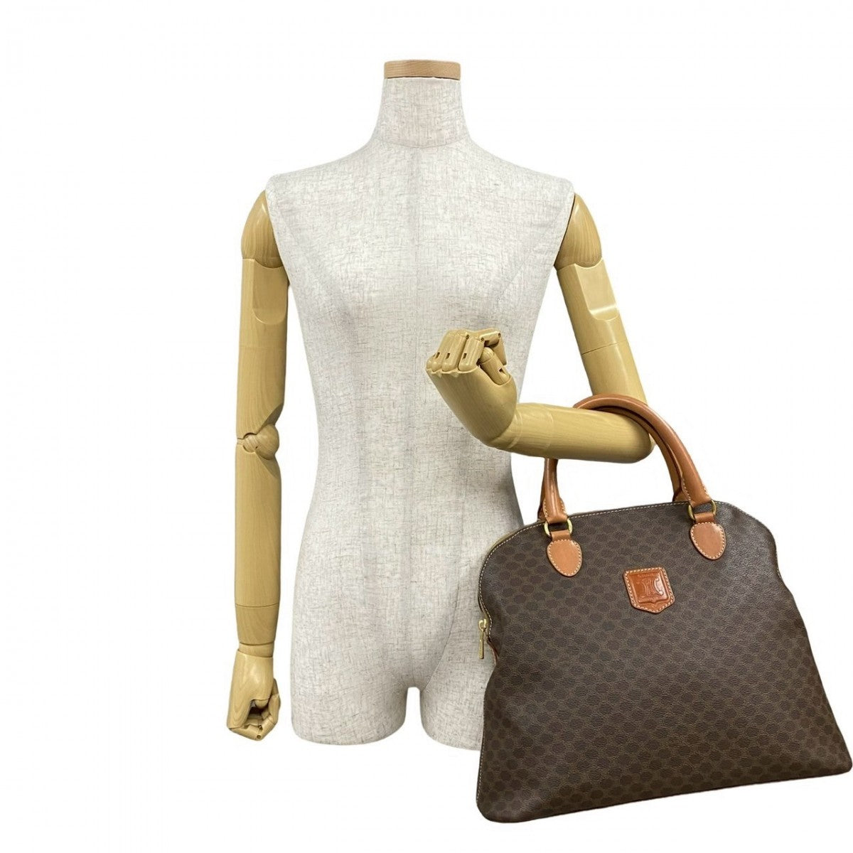 CELINE Handbag Leather, PVC Brown Macadam Blason Triomphe Pattern Women