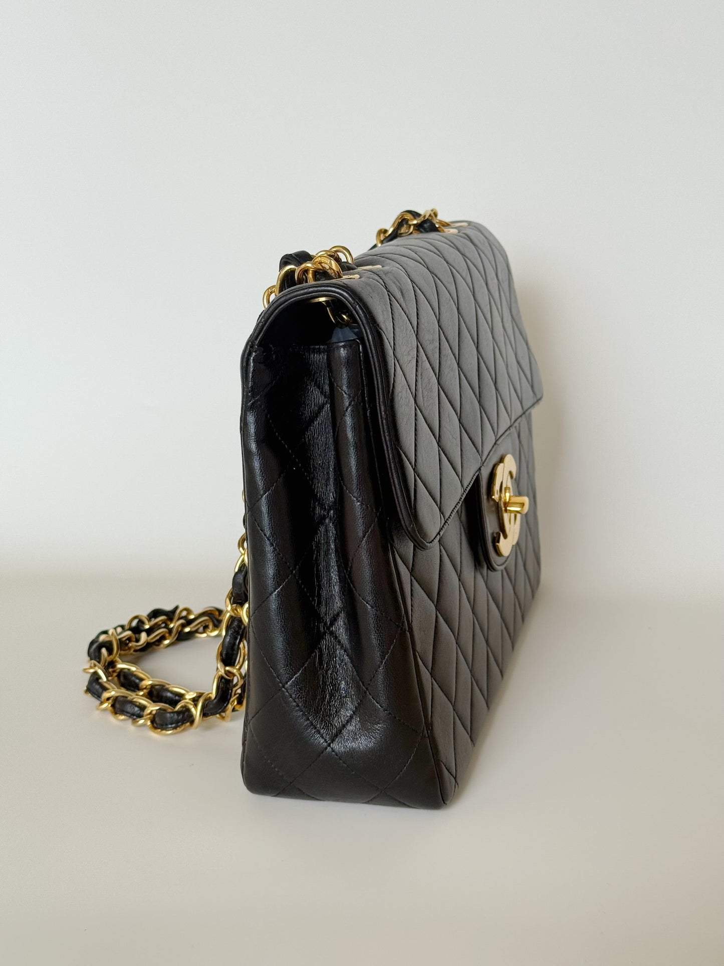 Chanel  Quilted Lambskin Classic Single Flap Bag Jumbo Black