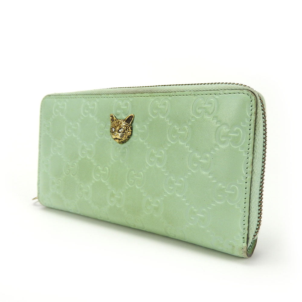 GUCCI Long Wallet Purse 548058 Sima leather Mint green Zip Around