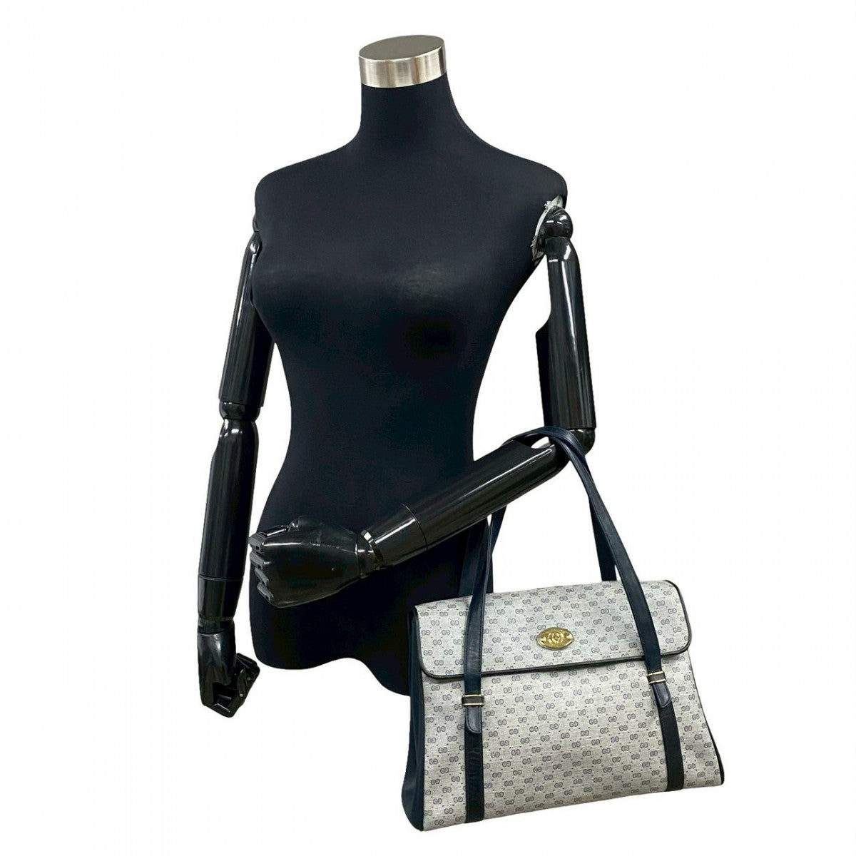 GUCCI Handbag Leather, PVC Navy Micro GG logoMetal Women