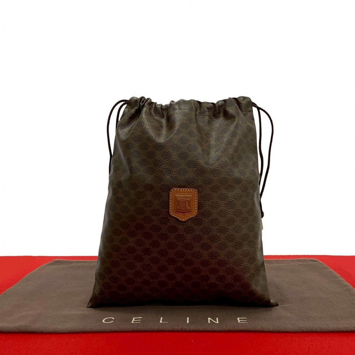 CELINE Pouch PVC, Leather Brown Macadam Blazon Pattern Triomphe logo Women