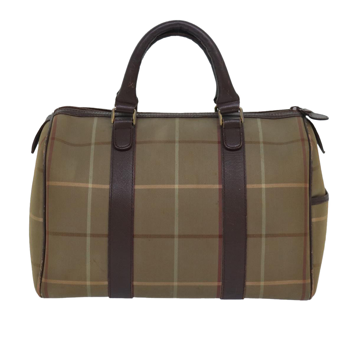 Luxury BurberrySs Nova Check Boston Bag Canvas Beige Auth 81659