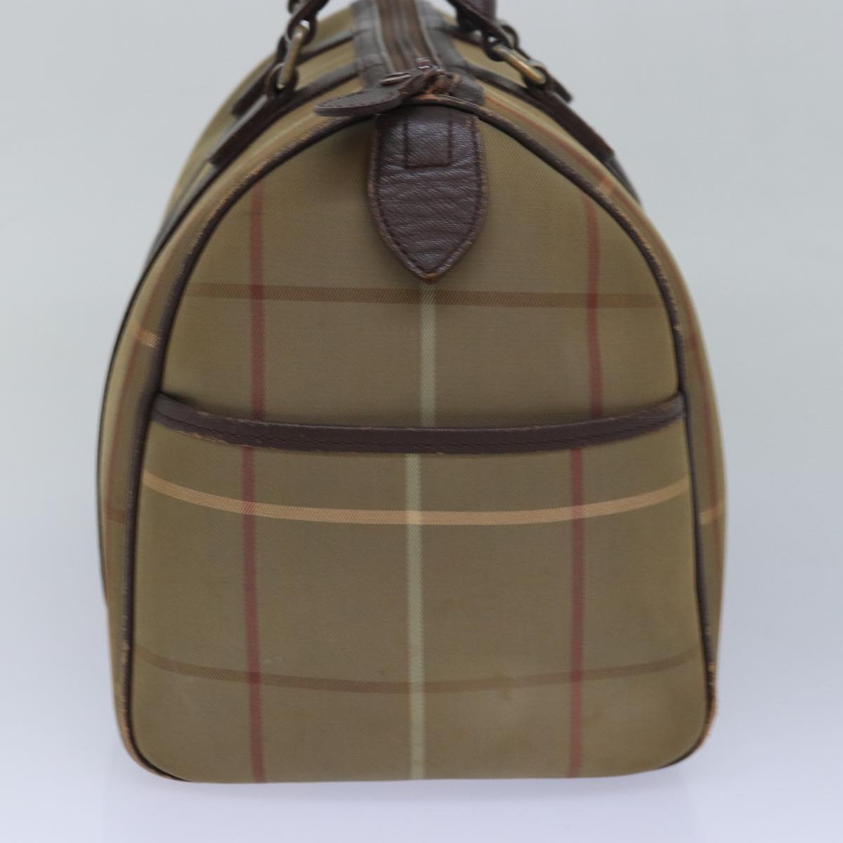 Luxury BurberrySs Nova Check Boston Bag Canvas Beige Auth 81659