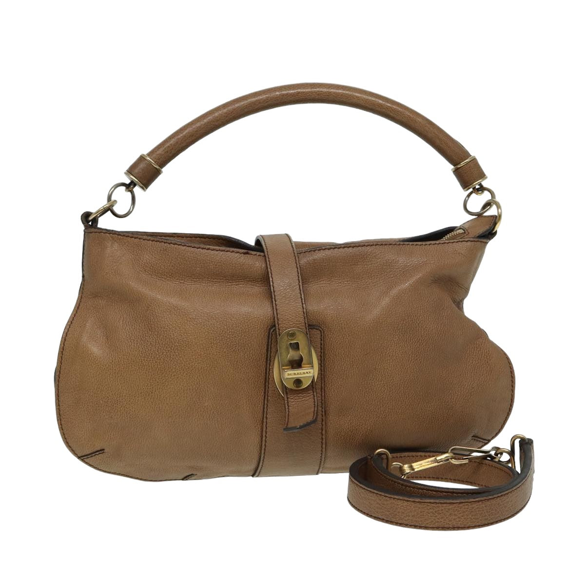 Luxury Burberry Shoulder Bag Leather 2way Brown Auth 81678
