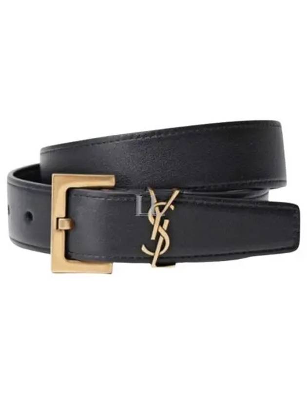 Luxury Saint Laurent Trending 2025 Monogram Buckle Leather Belt Black