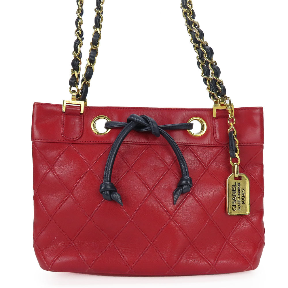 CHANEL Shoulder Bag lambskin Red Chain Bicolole