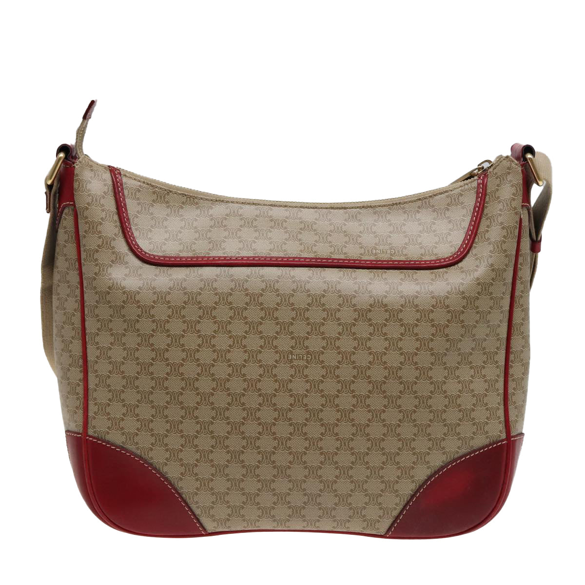 Luxury CELINE Macadam Canvas Shoulder Bag PVC Leather Beige Red  81863