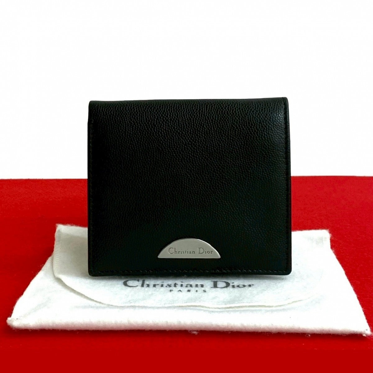 Dior Bifold Wallet leather black logo Metal Women