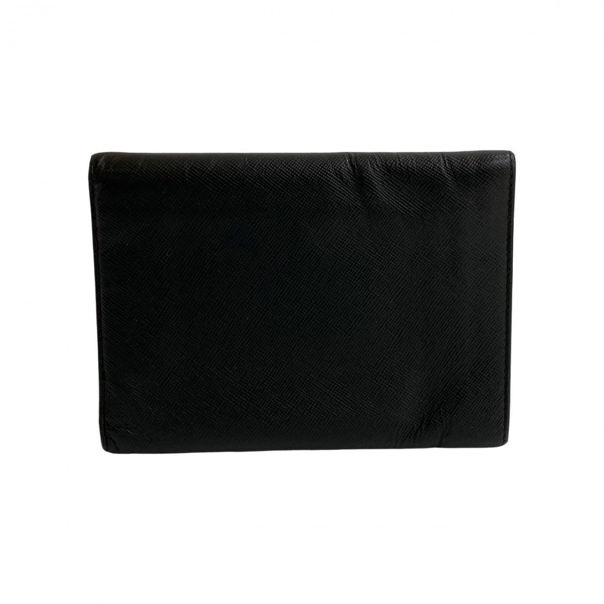 PRADA Tri-fold wallet leather black Triangle Logo Metal Women