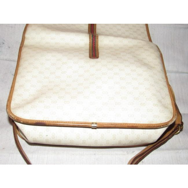 Gucci Vintage Purses Beige With Camel Small G Logo And Red Green Stripe Leather Coated