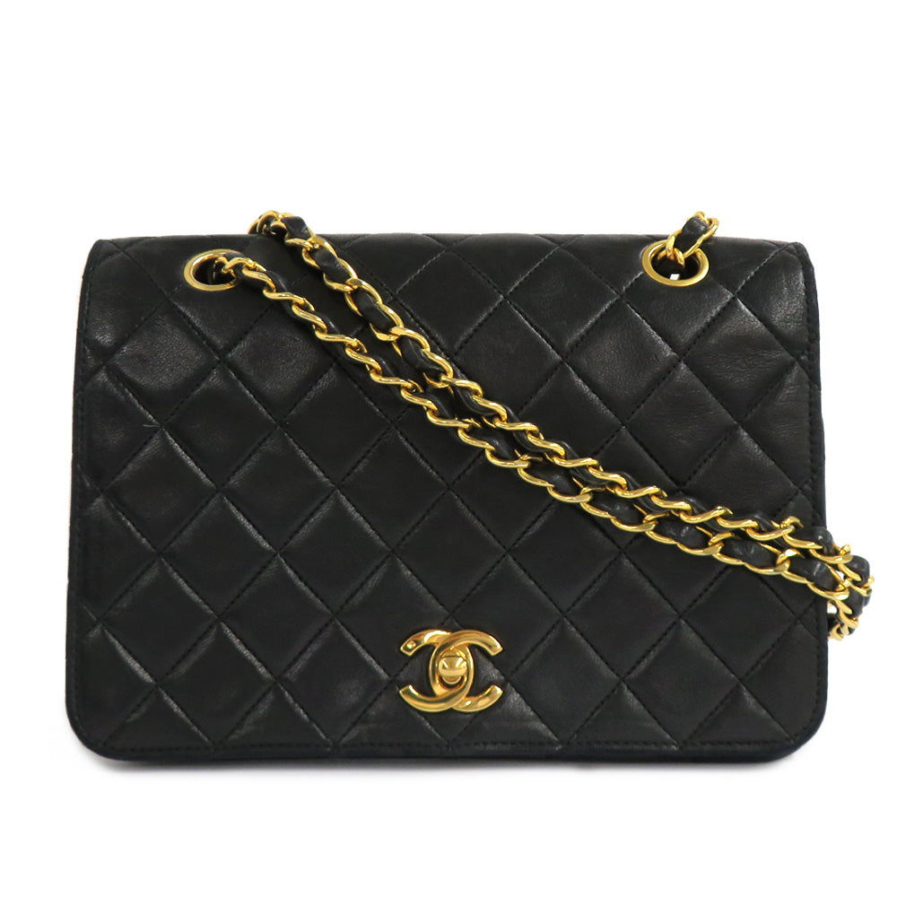 CHANEL Chanel Matrasse Full Flap Double Chain Shoulder Bag  Black G  1st   Coco Leather