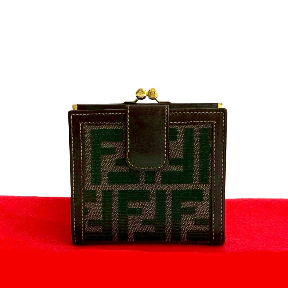 FENDI Bifold Wallet Canvas, Leather Brown Zucca FF Pattern Women