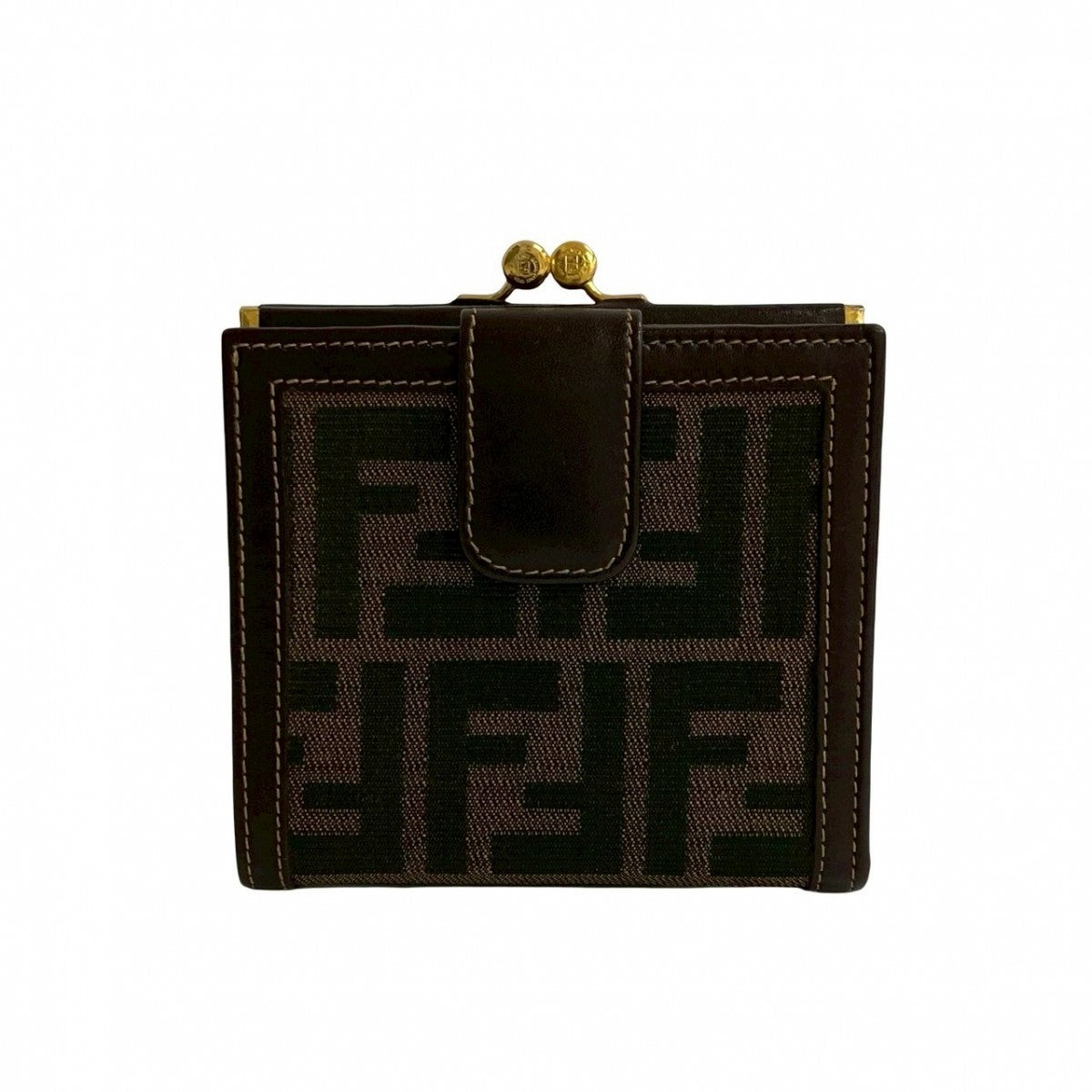 FENDI Bifold Wallet Canvas, Leather Brown Zucca FF Pattern Women