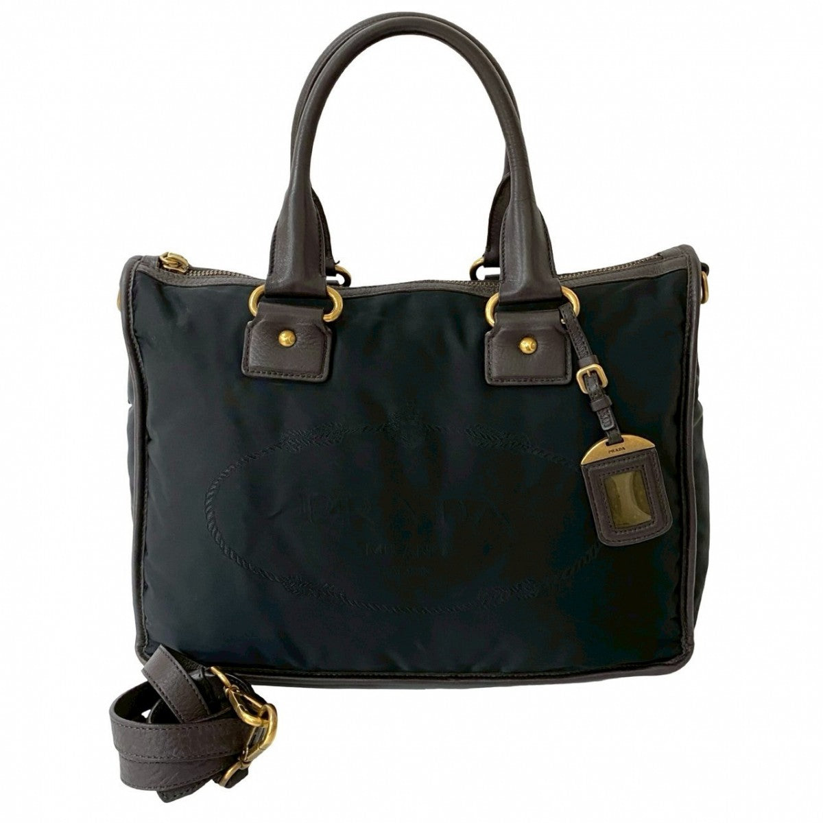 PRADA Shoulder Bag Nylon, Leather black Triangle Logo Metal Women