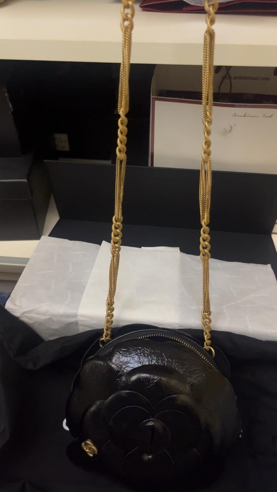 Chanel 23K Black Gold Camelia evening bag