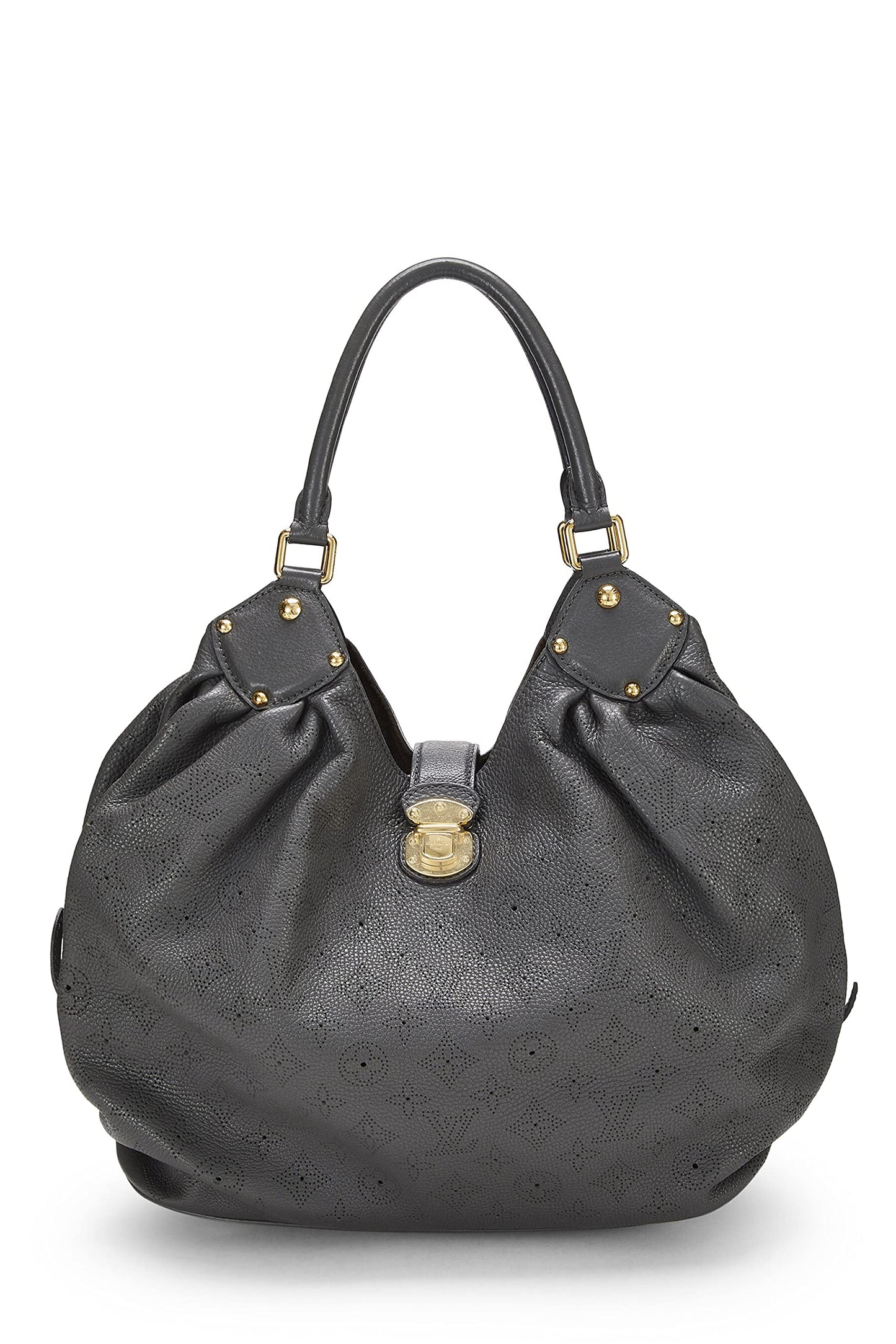 Louis Vuitton, Black Leather Monogram Mahina Large, Grey