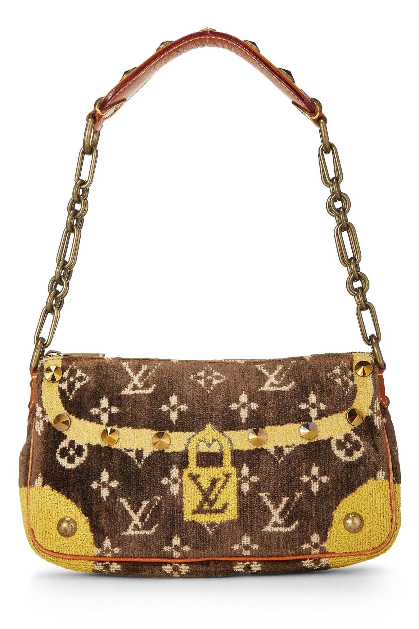 Louis Vuitton, Brown & Yellow Velour Trompe L'oeil Pochette Accessories, Brown