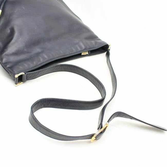 Gucci Vintage Navy Blue Leather With Dimensional Navy Diagonal Stripes Hobo Bag