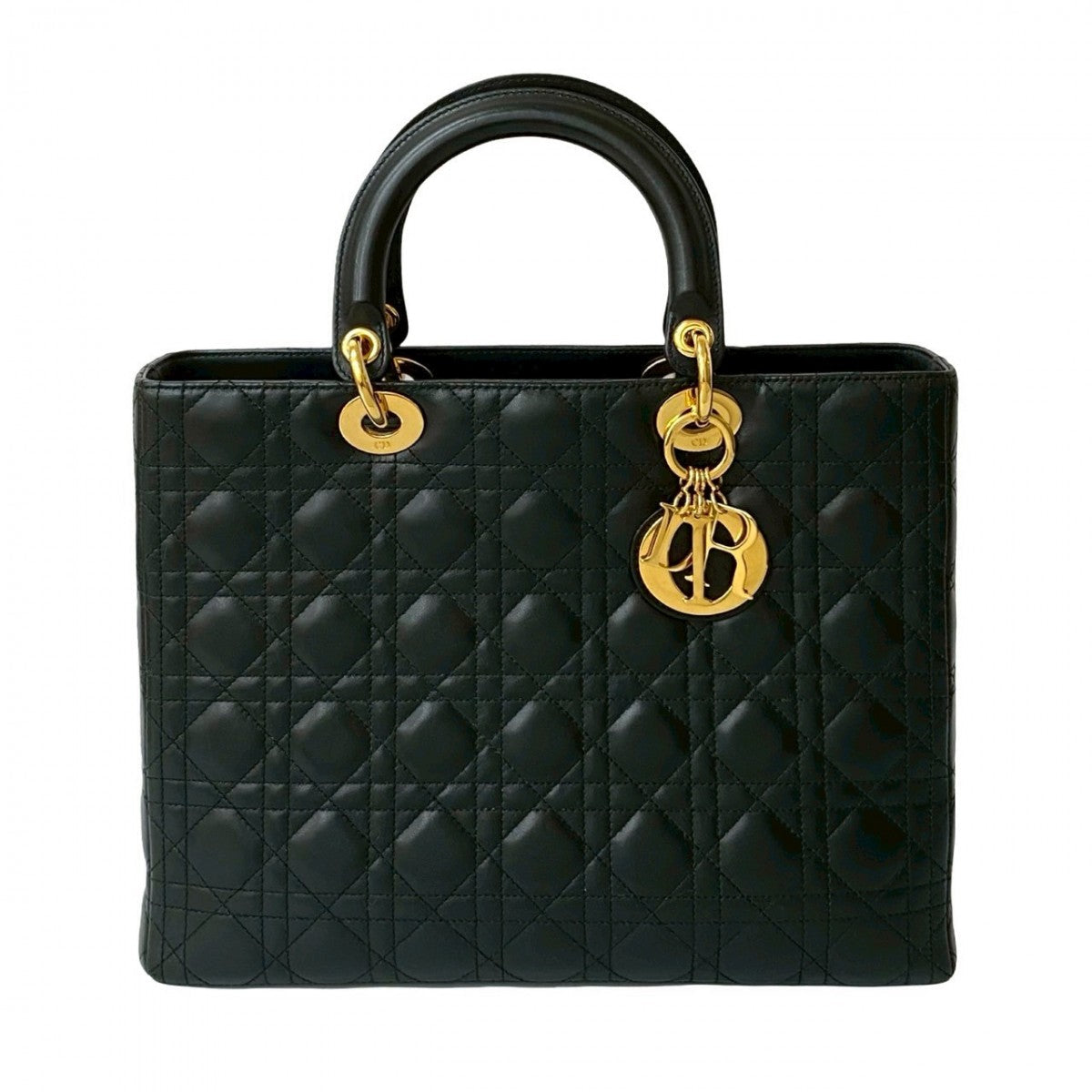 Dior Handbag leather black Cannage stitch Lady Dior Women