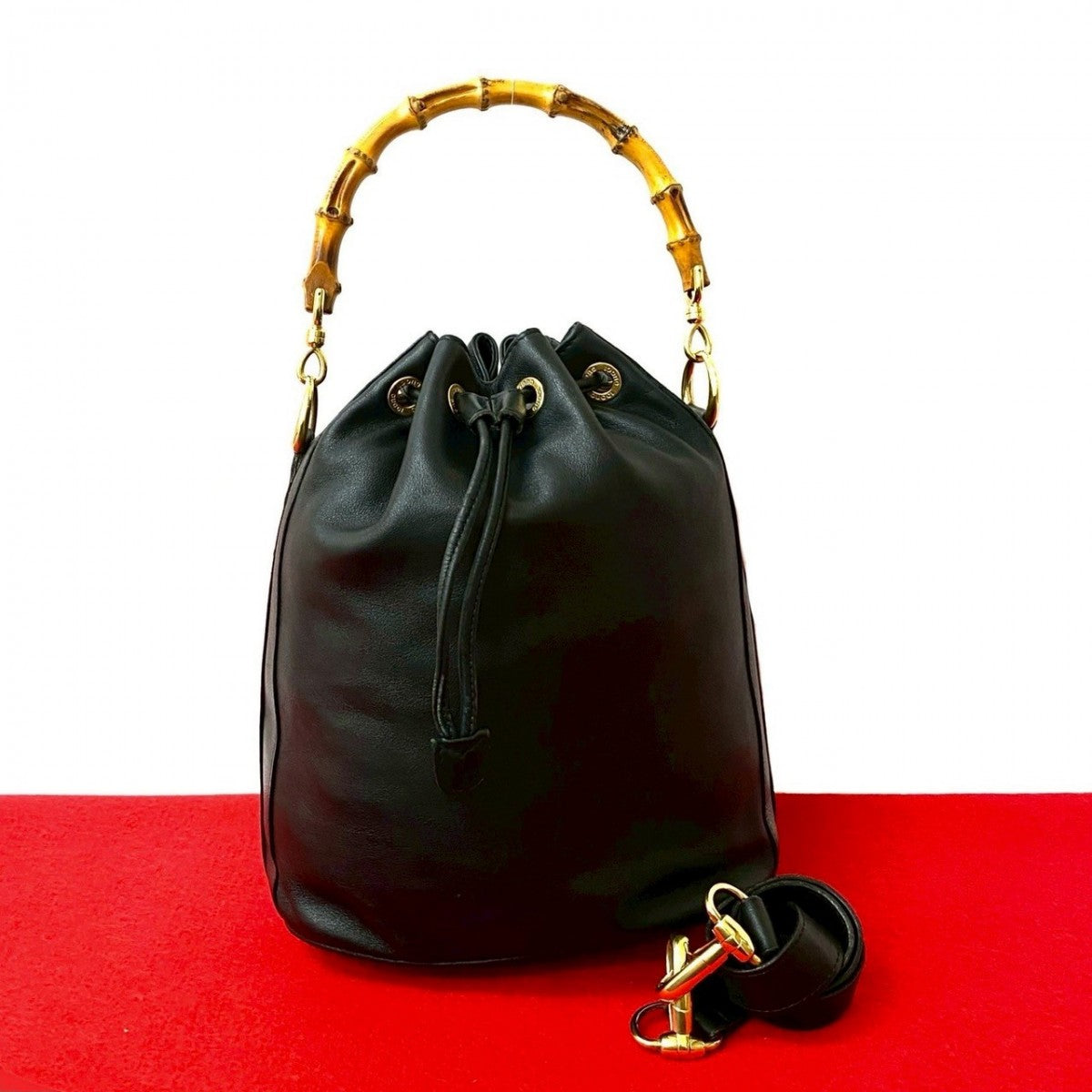 GUCCI Shoulder Bag leather black Bamboo