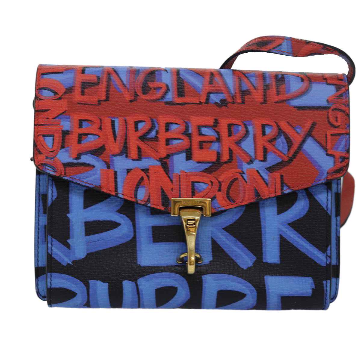 Luxury Burberry Shoulder Bag Graffiti Leather Red Blue Auth 82250A