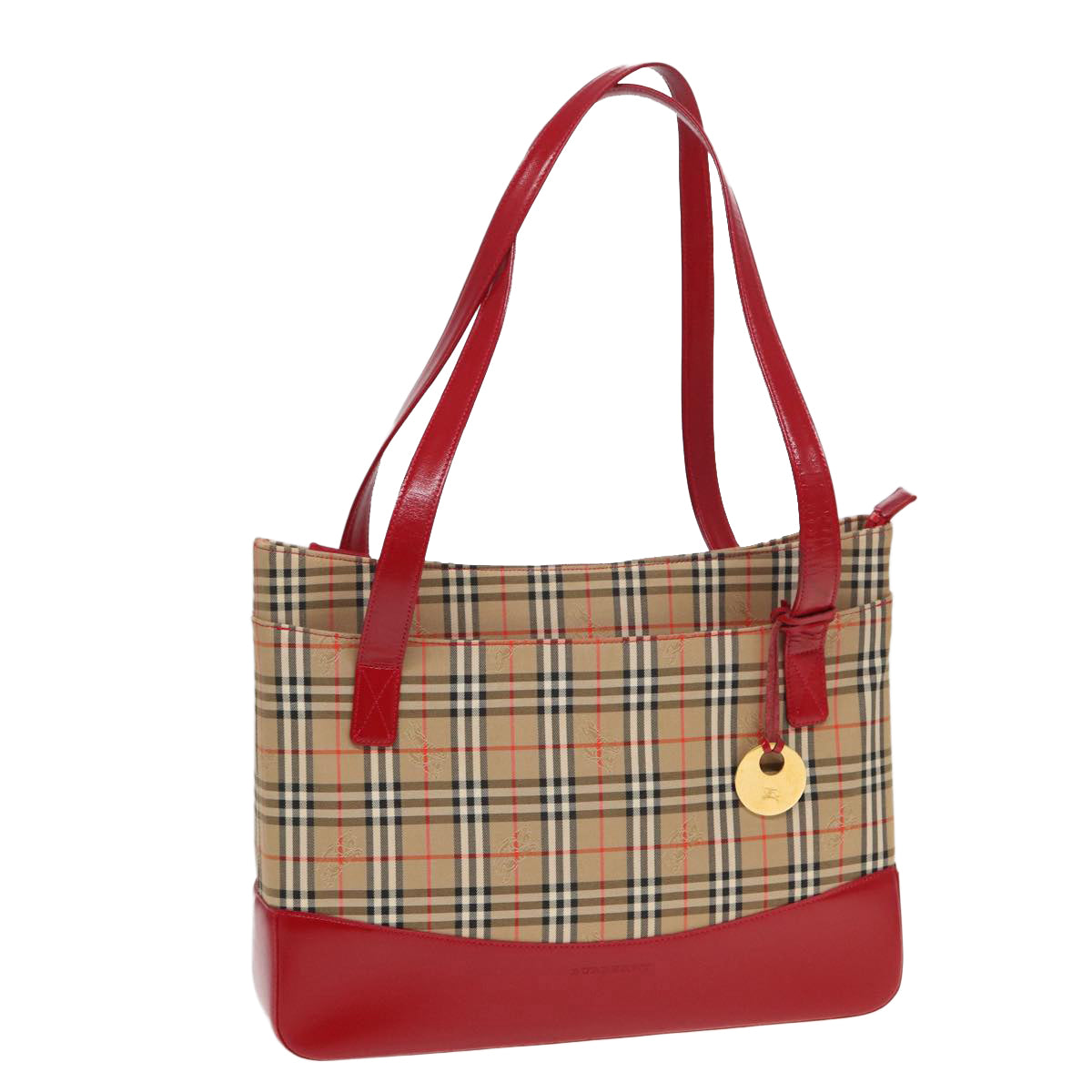 Luxury Burberry Nova Check Tote Bag Canvas Beige Red Auth 82269