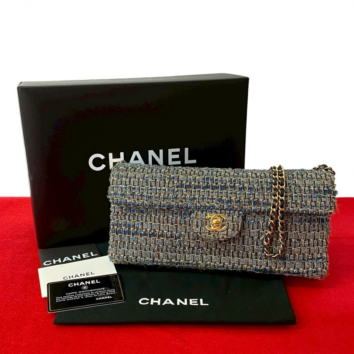 CHANEL Shoulder Bag tweed blue