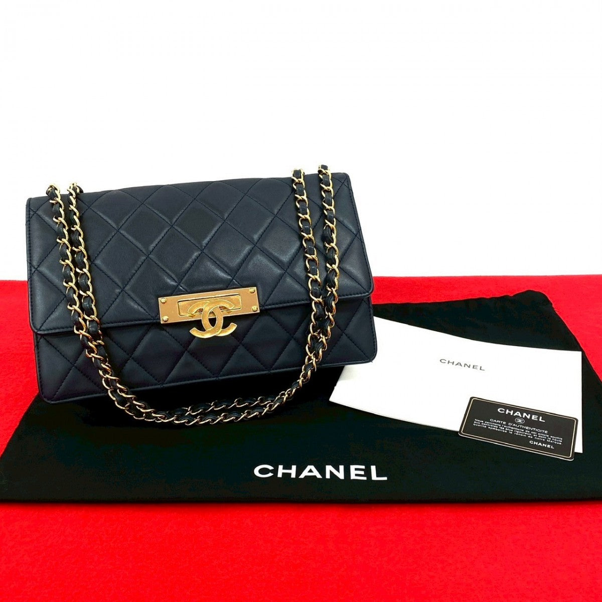 CHANEL Shoulder Bag lambskin Navy Matrasse