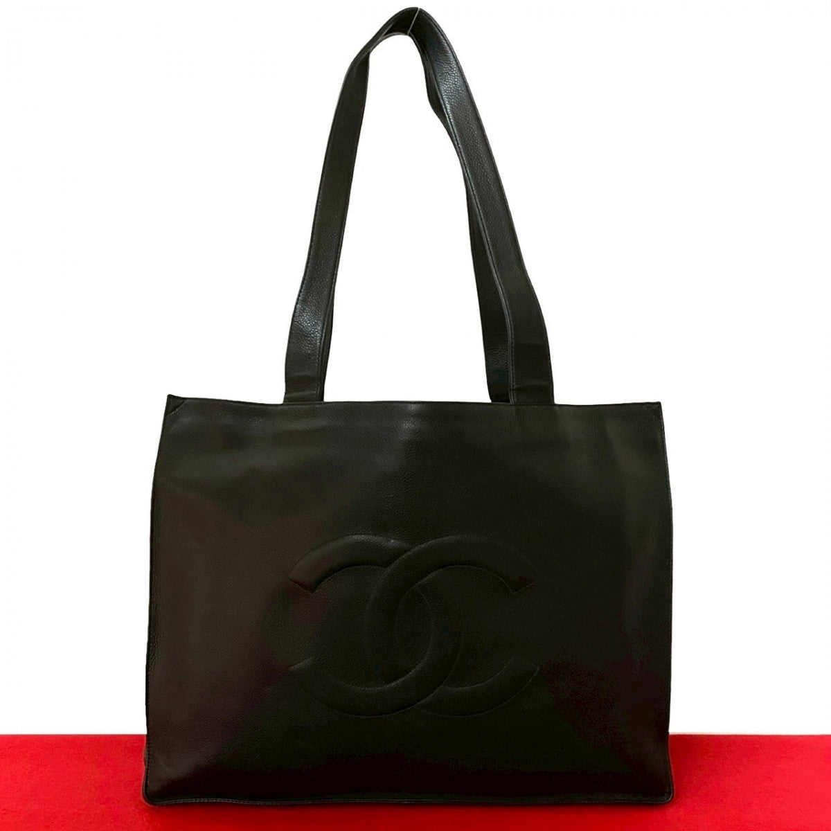 CHANEL Tote Bag Matt caviar skin black