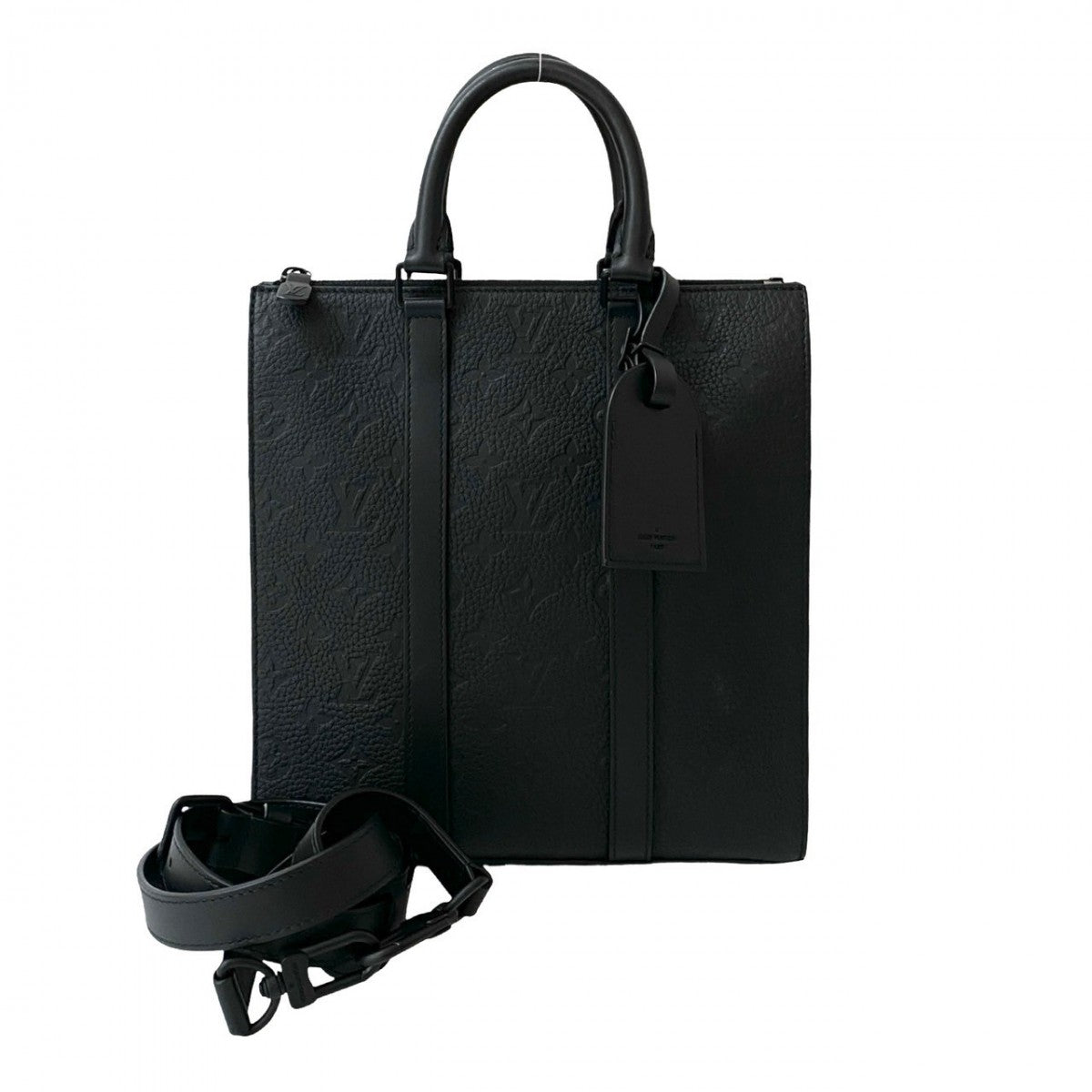 LOUIS VUITTON Shoulder Bag leather black Monogram Taurillon Clemence Sac Plat Cloth