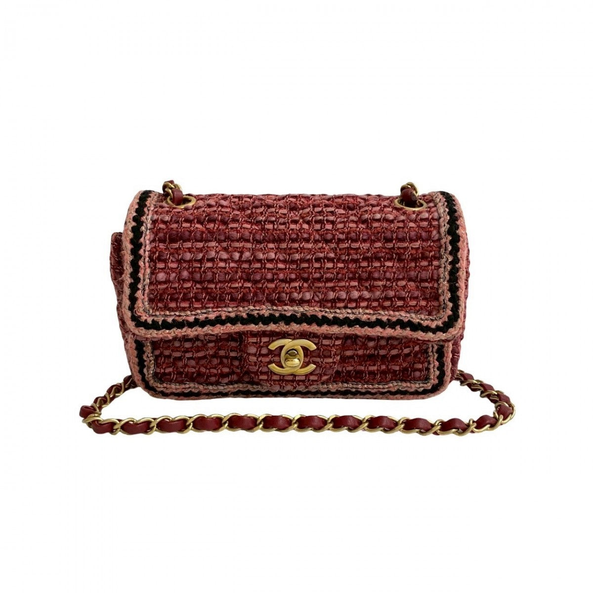 CHANEL Shoulder Bag tweed pink Matrasse tweed