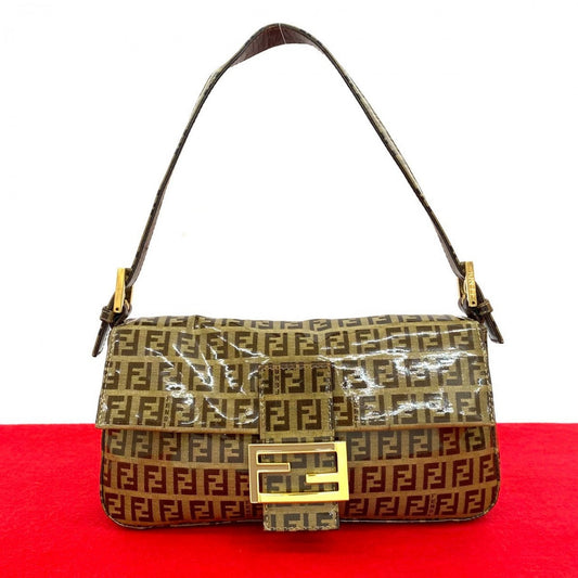 FENDI Shoulder Bag Leather, PVC Brown Zucchino FF Pattern Mamma Bucket Women