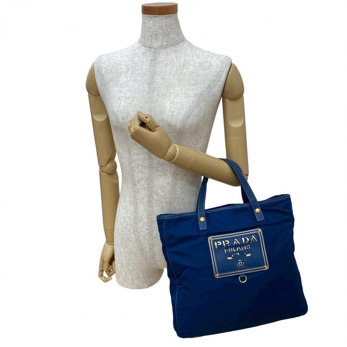PRADA Handbag Nylon, Leather blue logo Women