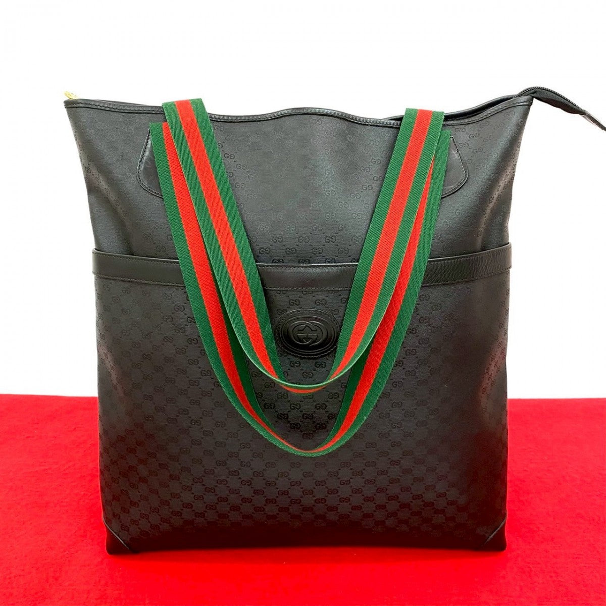 GUCCI Tote Bag Leather, PVC black Micro GG Sherry line Women