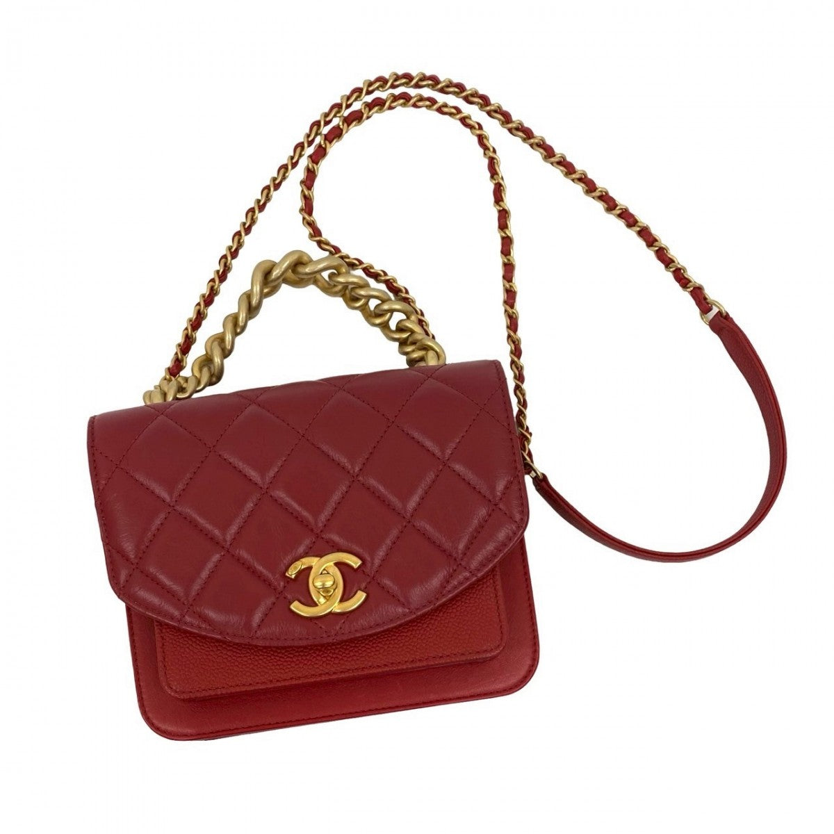 CHANEL Shoulder Bag Matt caviar skin Red Matrasse Small flap