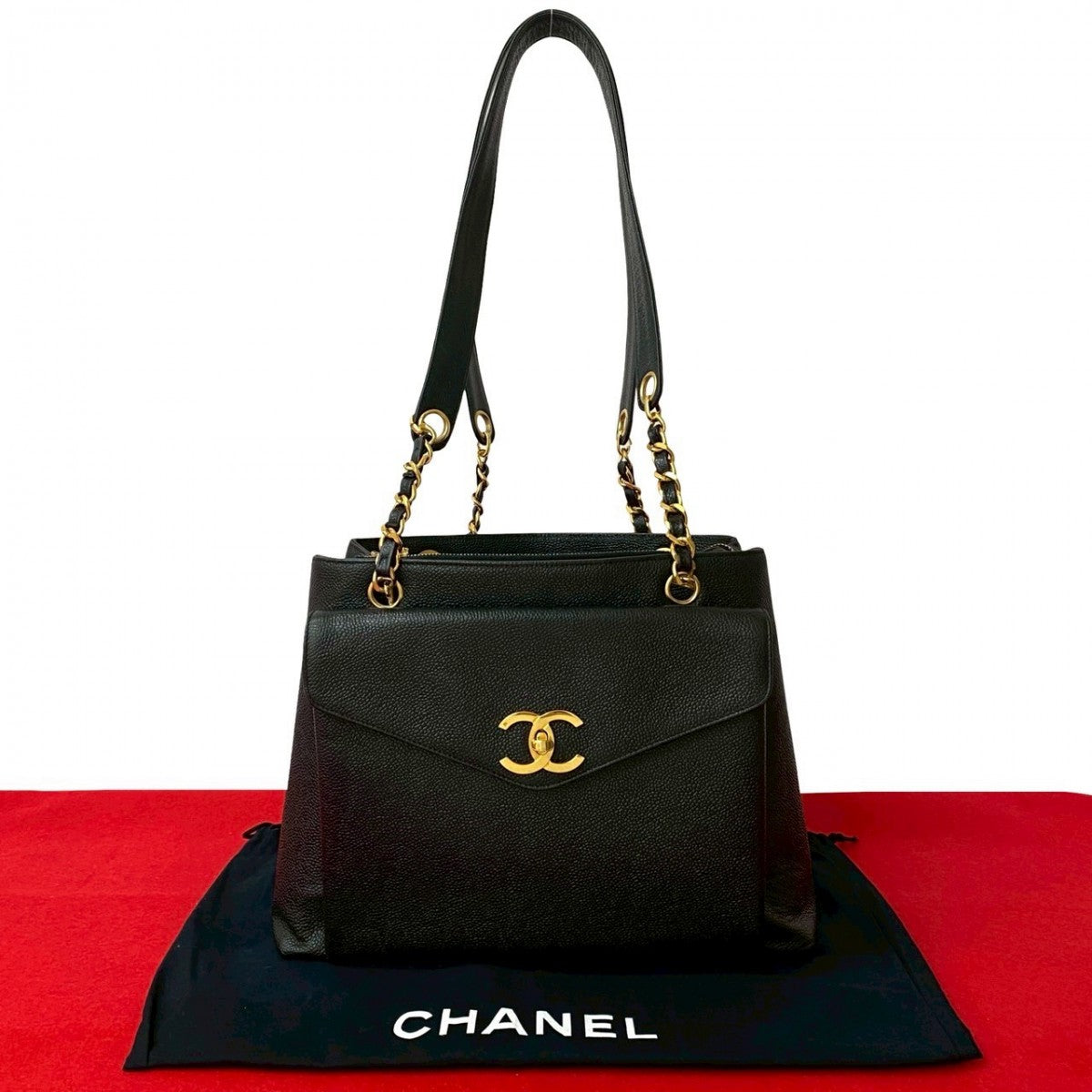 CHANEL Shoulder Bag Matt caviar skin black