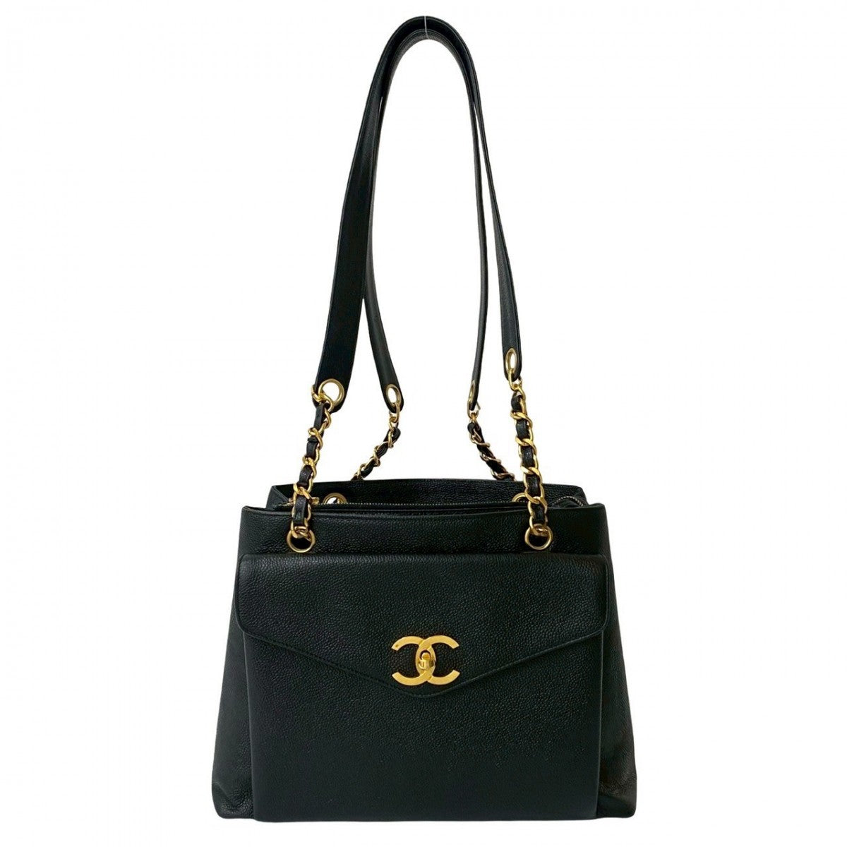 CHANEL Shoulder Bag Matt caviar skin black
