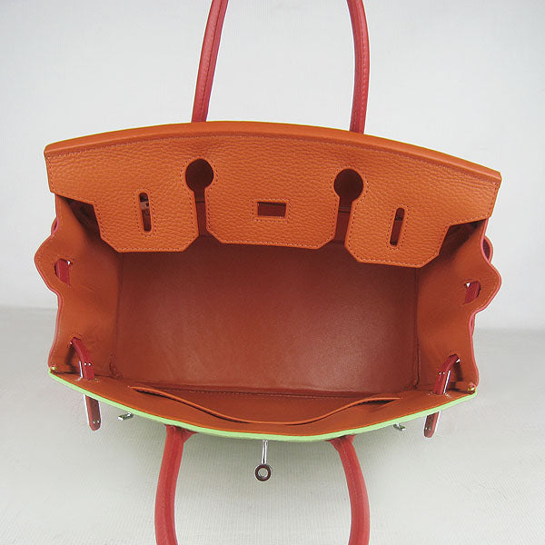 Hermes Birkin 30cm Togo Leather Handbags Red/ Orange/ Green Silver