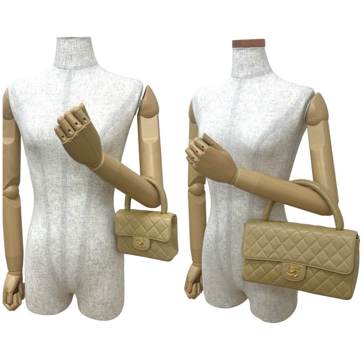 CHANEL Handbag lambskin beige Matrasse Parent and child bag