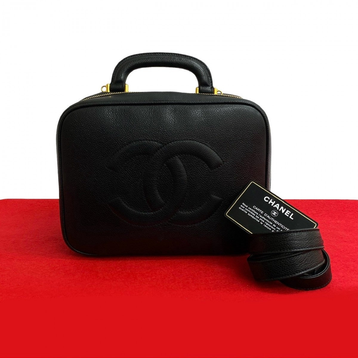 CHANEL Shoulder Bag Matt caviar skin black
