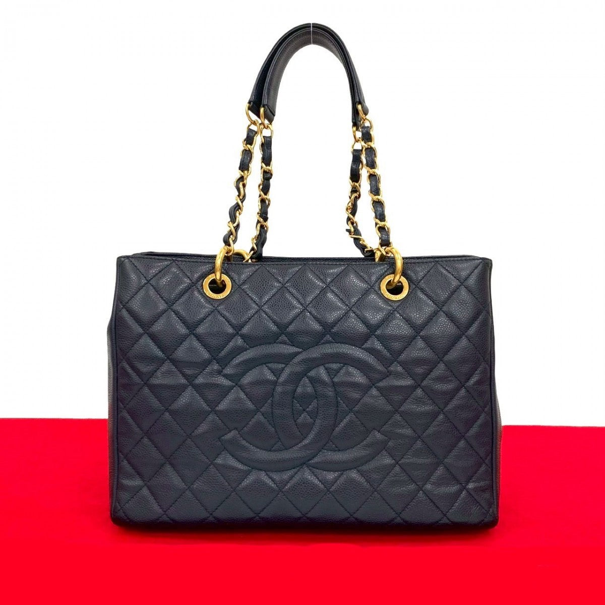 CHANEL Tote Bag Matt caviar skin Navy