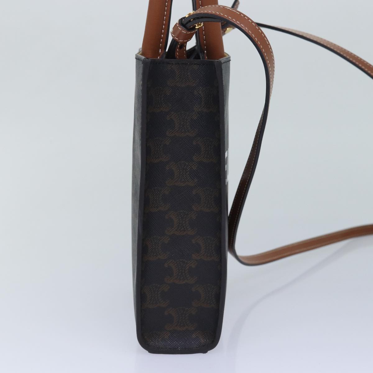Luxury CELINE Triomphe Mini Particle Cabas Hand Bag PVC Leather 2way Black Auth 82739A