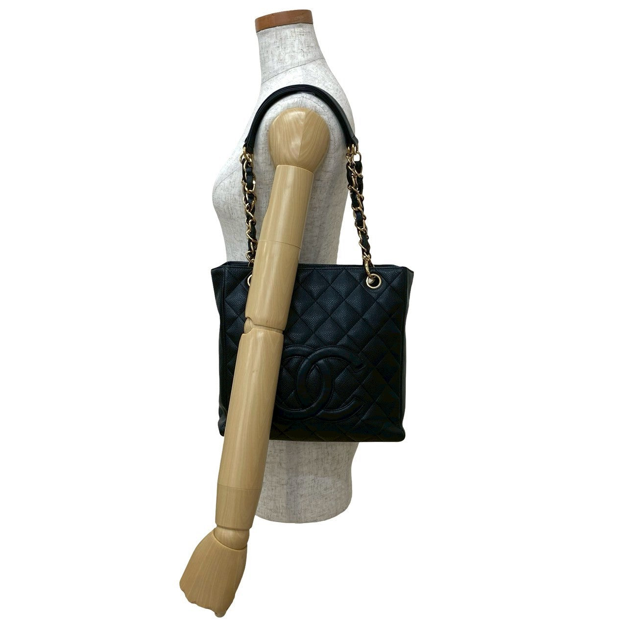 CHANEL Tote Bag Matt caviar skin black PST
