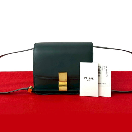 CELINE Shoulder Bag leather green Classic box small