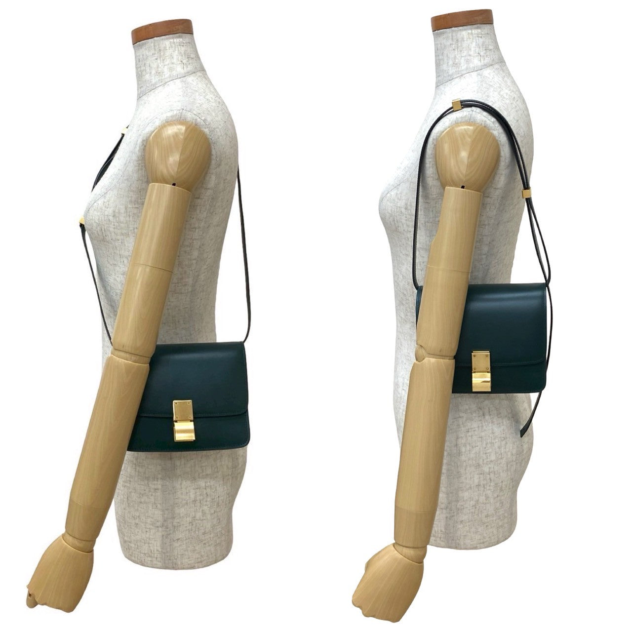 CELINE Shoulder Bag leather green Classic box small