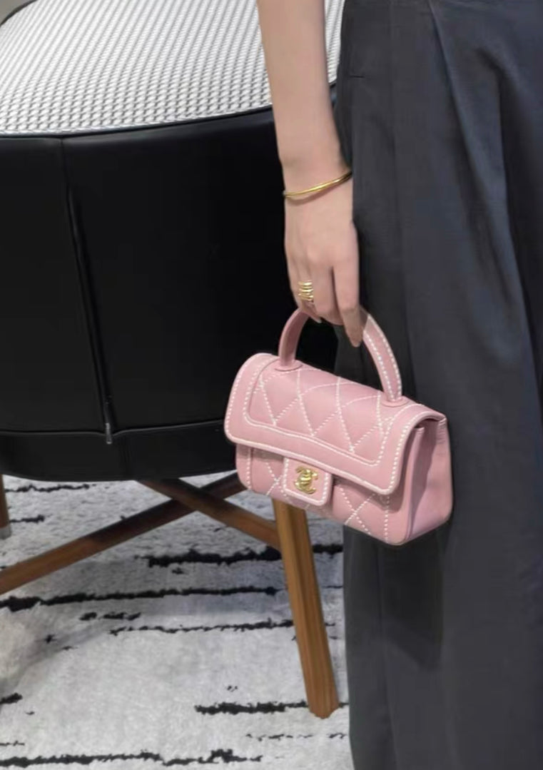 chanel  pink mini handbag gold